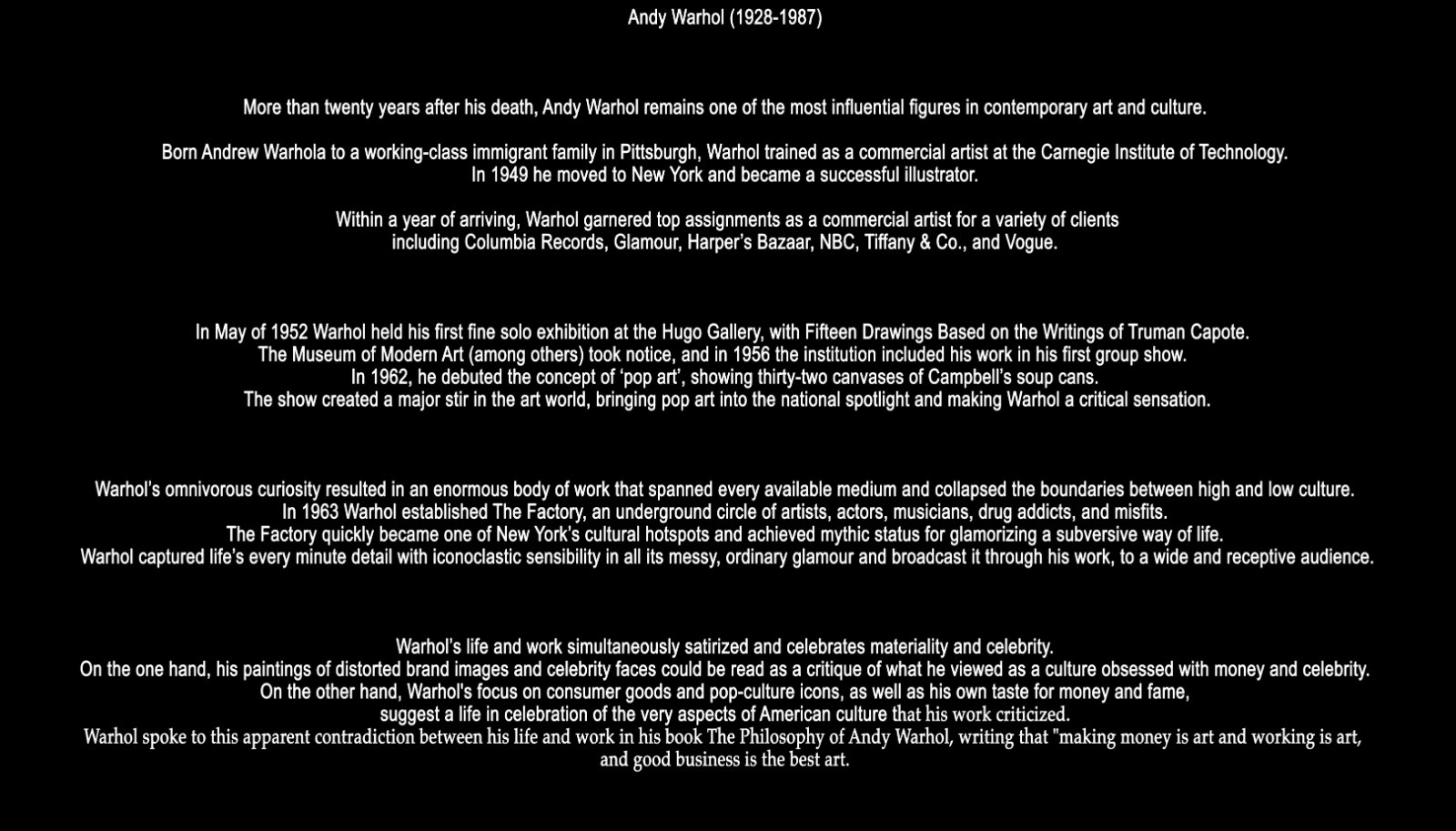 ANDY WARHOL text 
